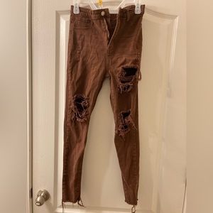 Shein Distressed Brown/Red Jeans. Size‎ medium (runs small).